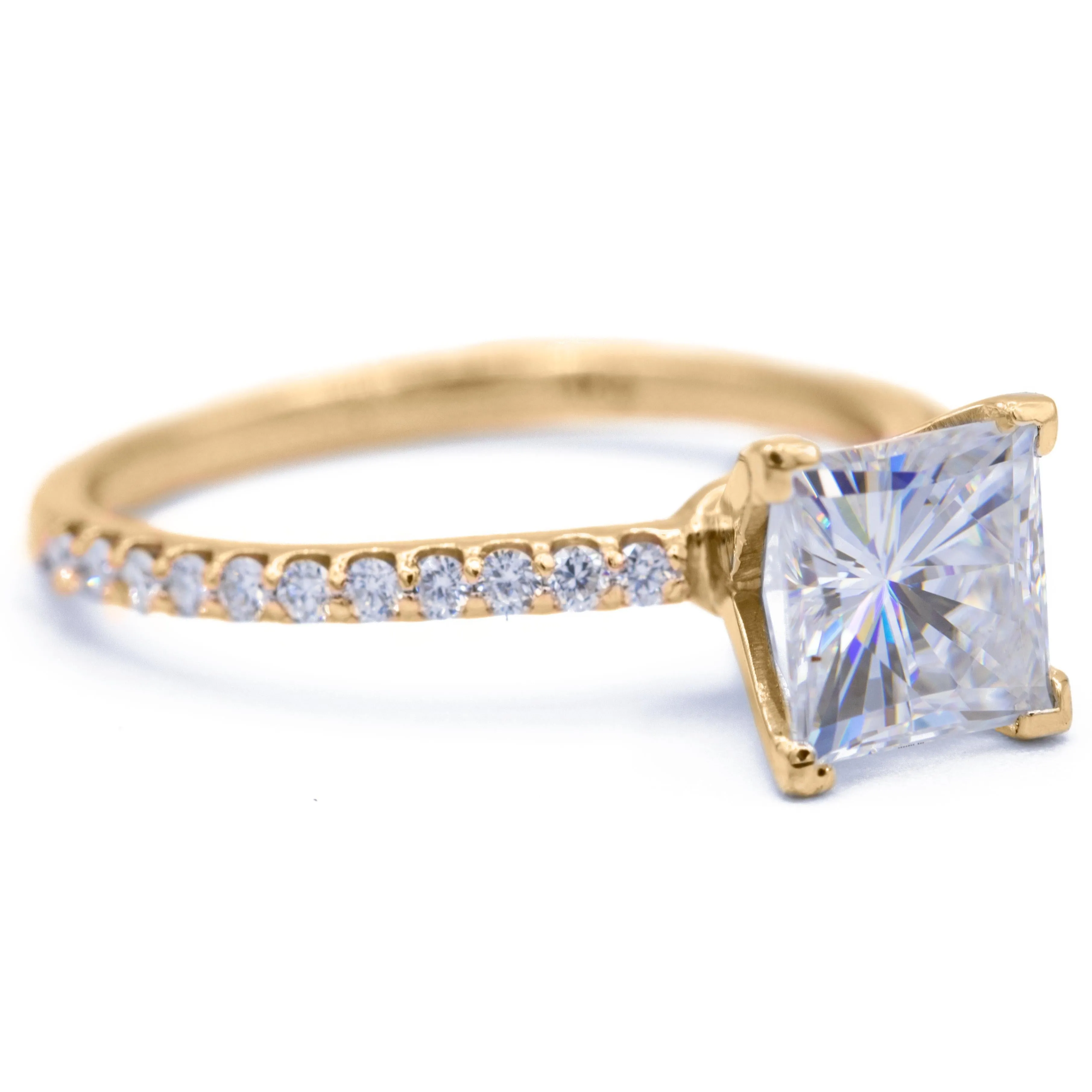 Square Moissanite 4 Prongs Diamond Accent Ice Solitaire Ring