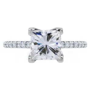 Square Moissanite 4 Prongs Diamond Accent Ice Solitaire Ring