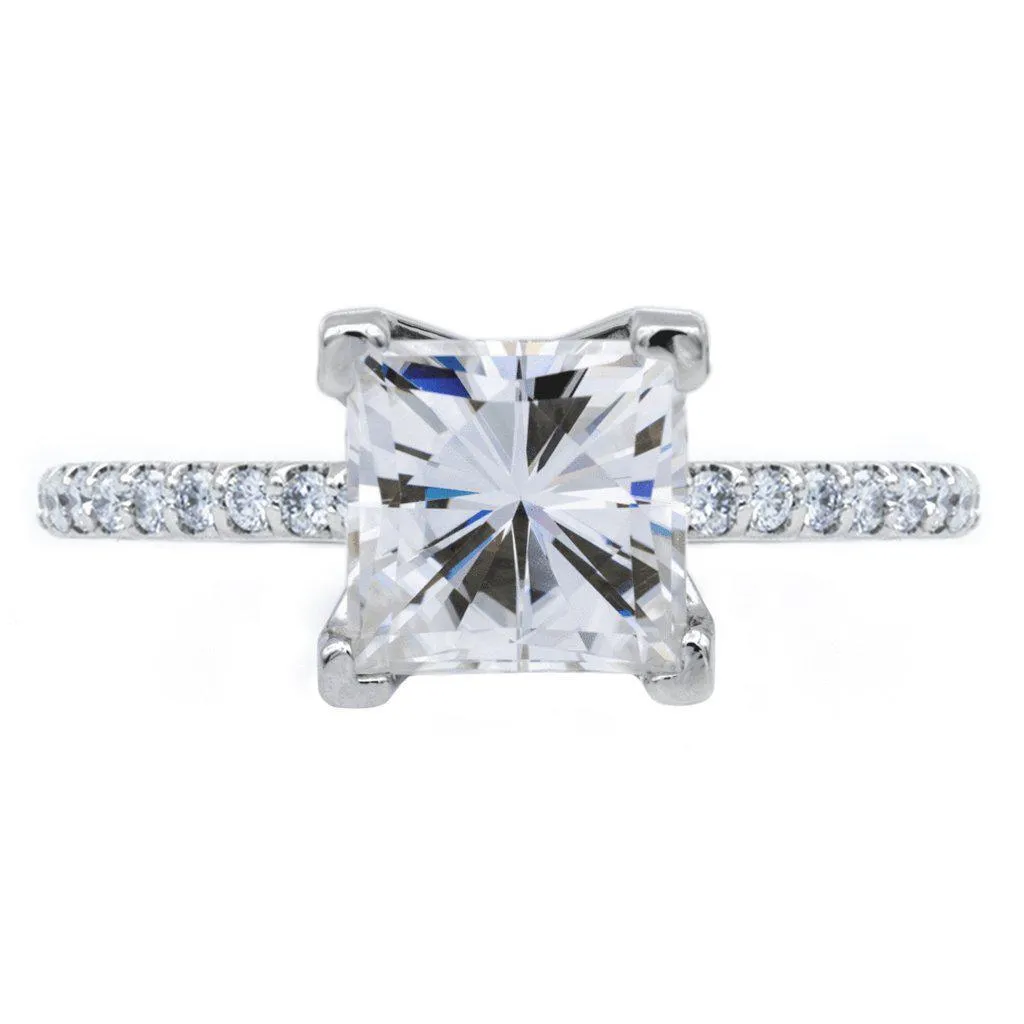 Square Moissanite 4 Prongs Diamond Accent Ice Solitaire Ring