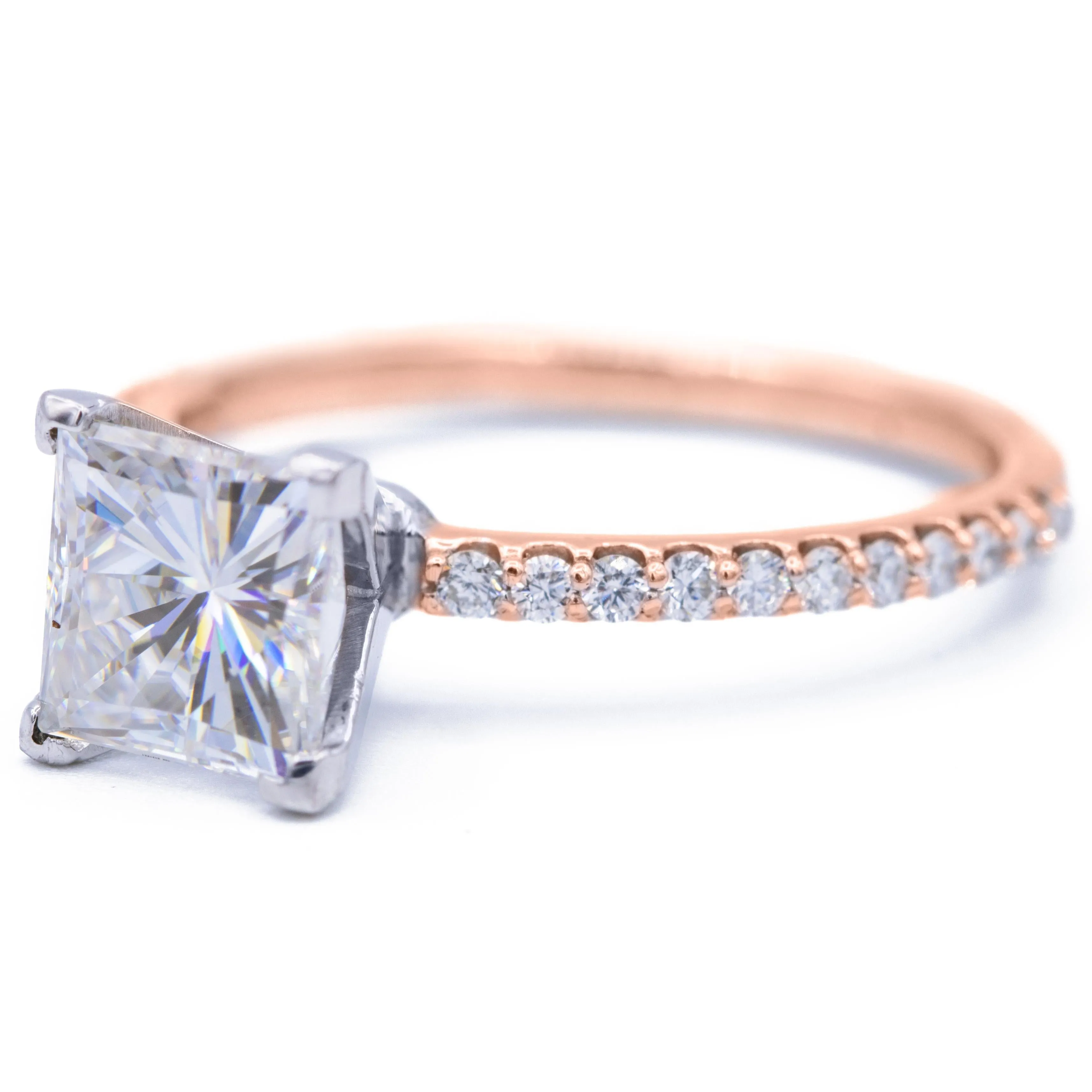 Square Moissanite 4 Prongs Diamond Accent Ice Solitaire Ring