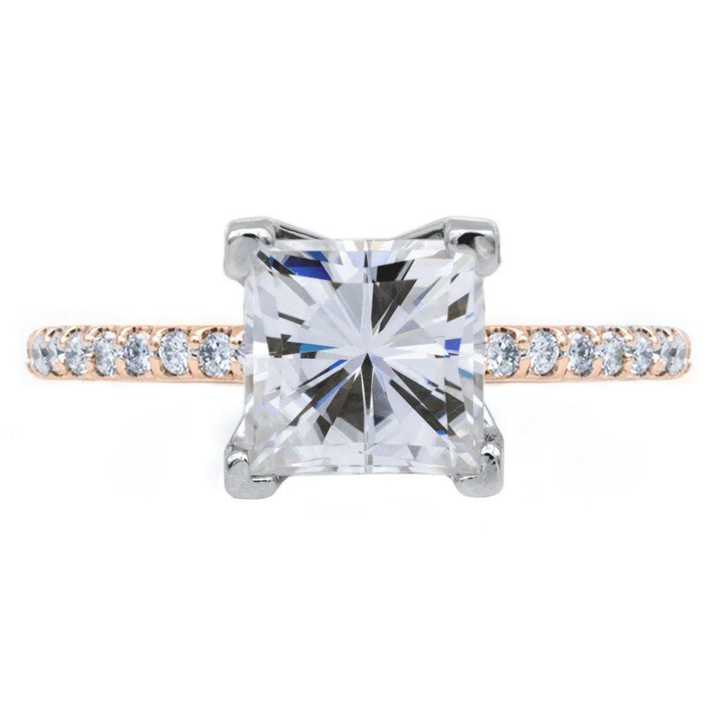 Square Moissanite 4 Prongs Diamond Accent Ice Solitaire Ring