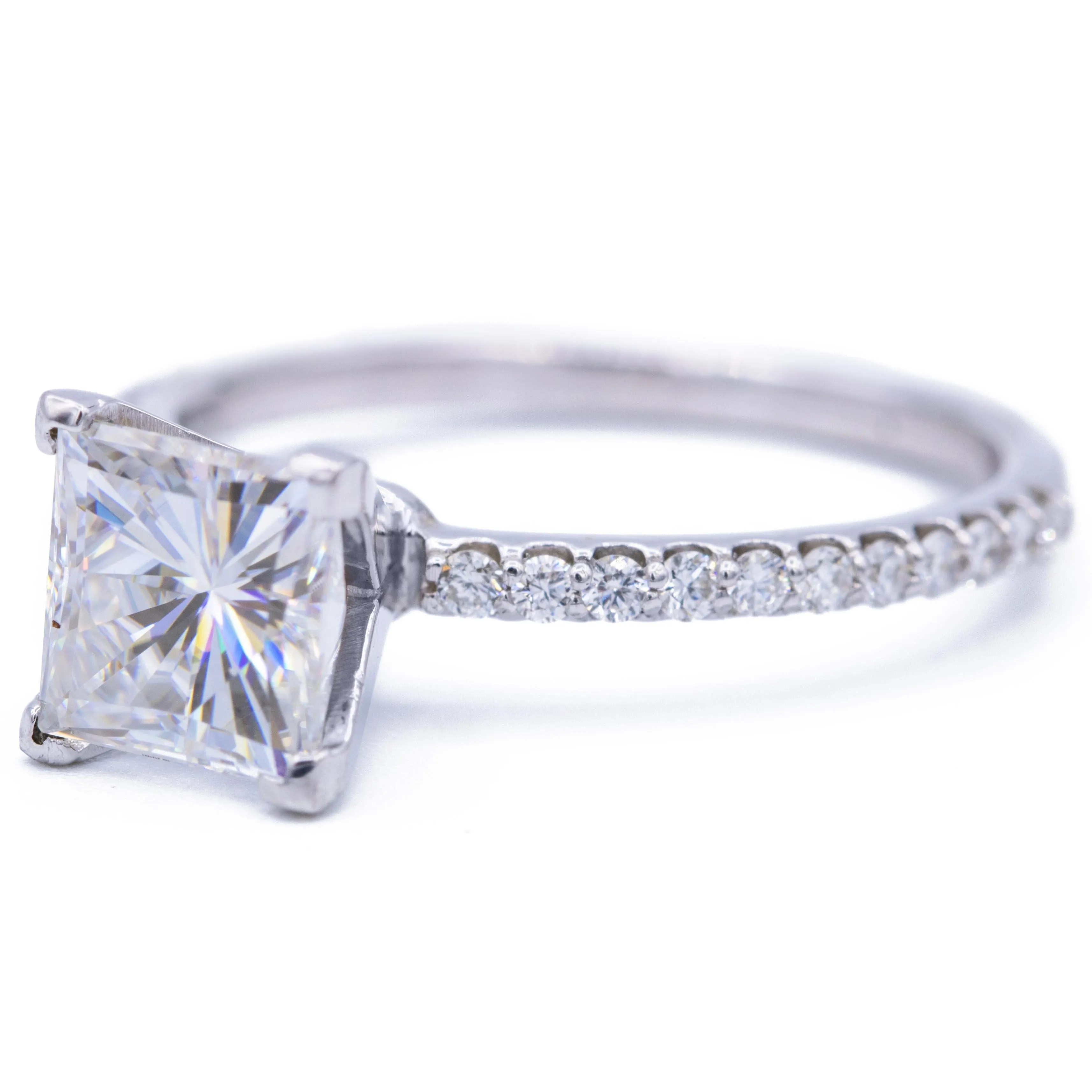Square Moissanite 4 Prongs Diamond Accent Ice Solitaire Ring