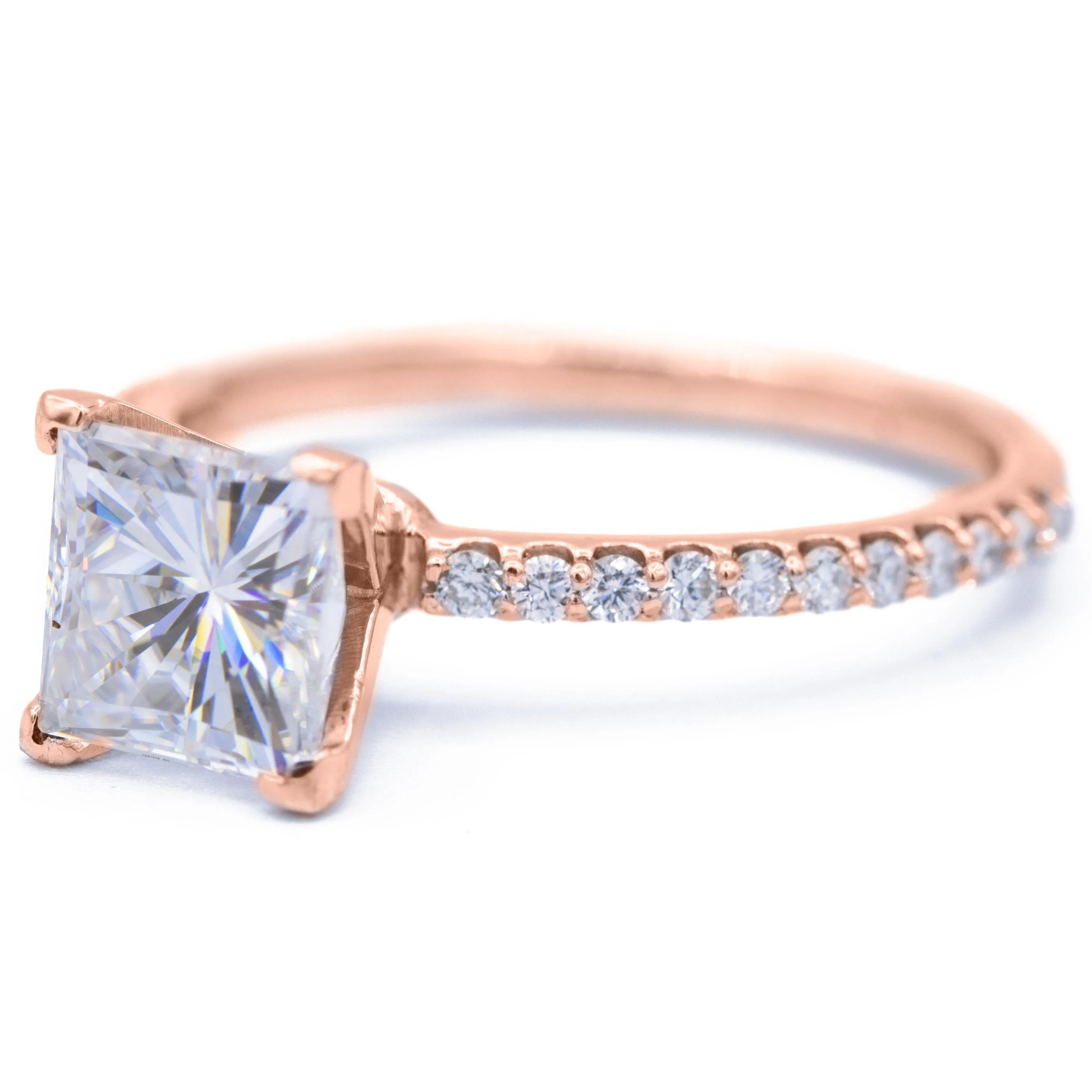 Square Moissanite 4 Prongs Diamond Accent Ice Solitaire Ring