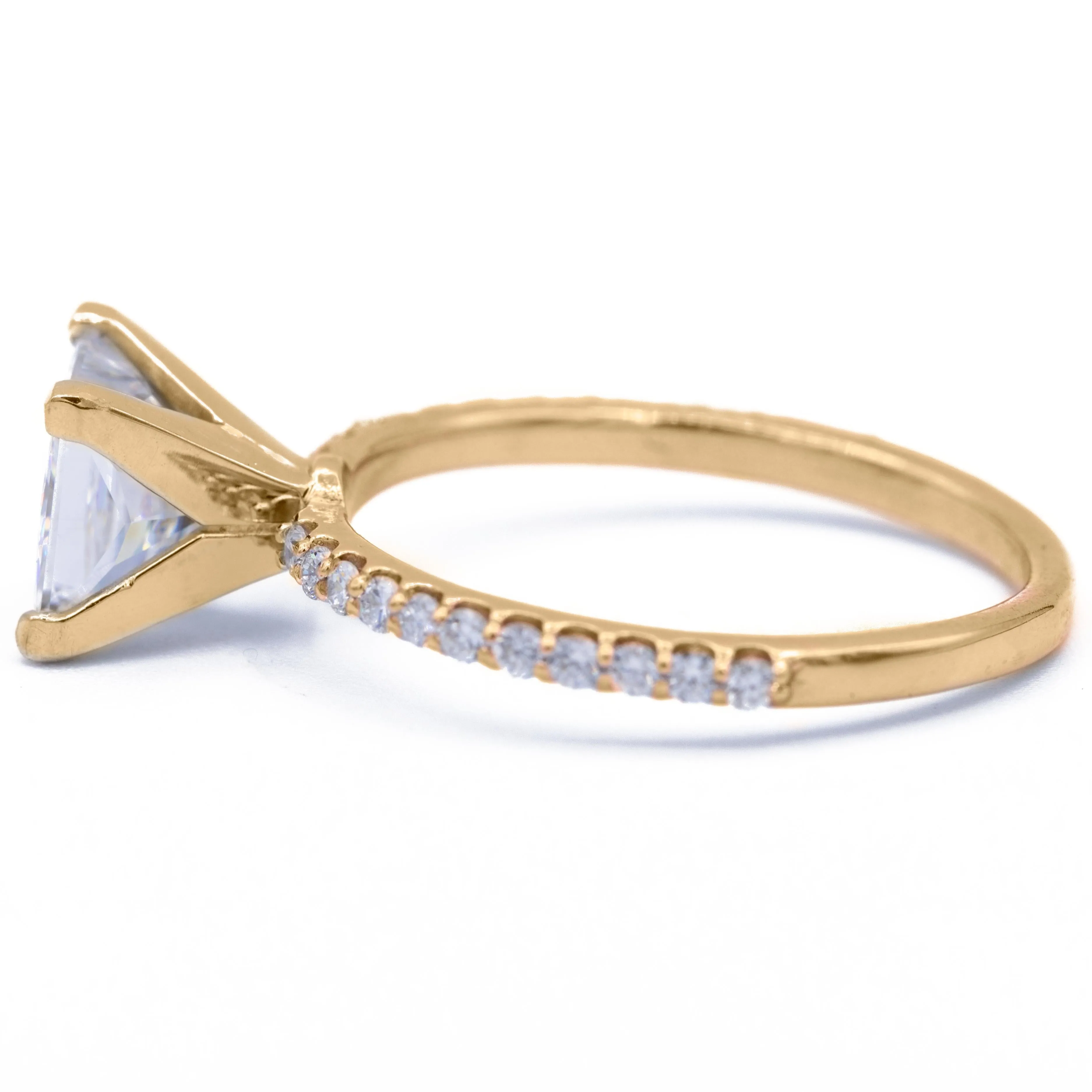 Square Moissanite 4 Prongs Diamond Accent Ice Solitaire Ring