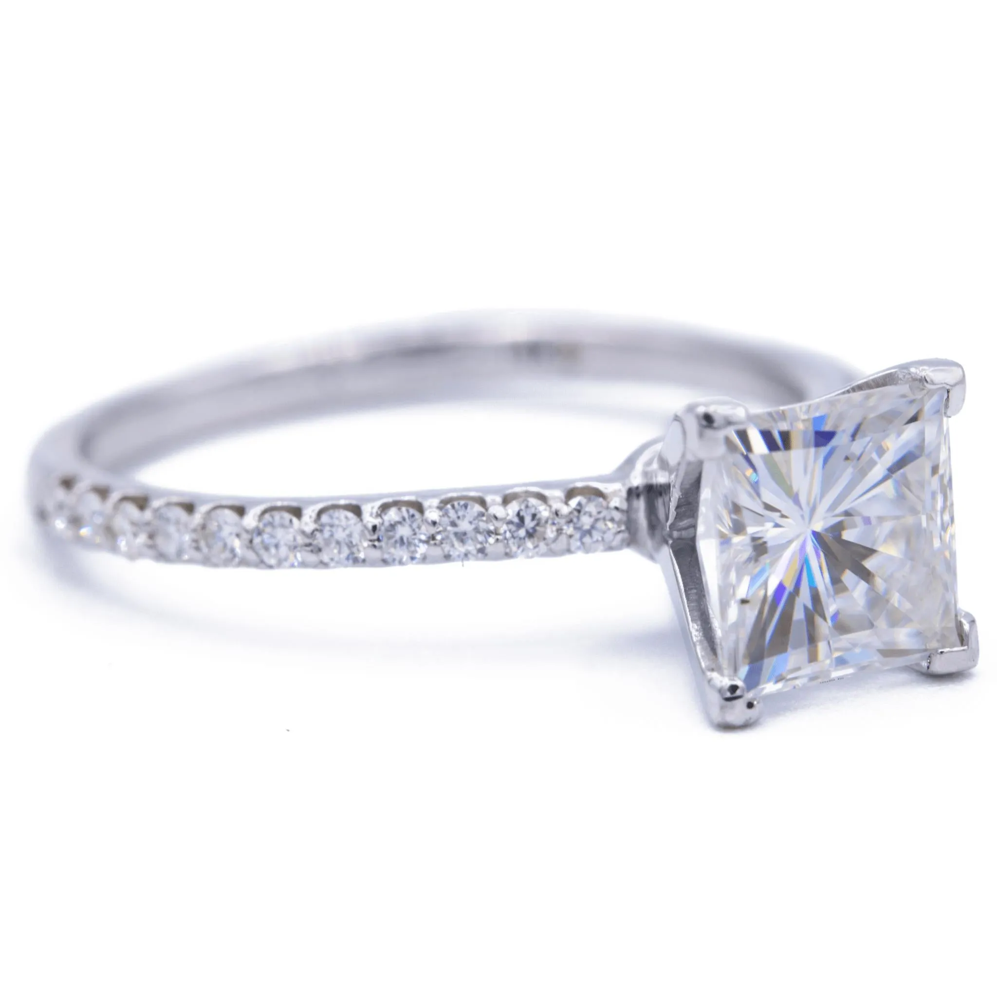 Square Moissanite 4 Prongs Diamond Accent Ice Solitaire Ring