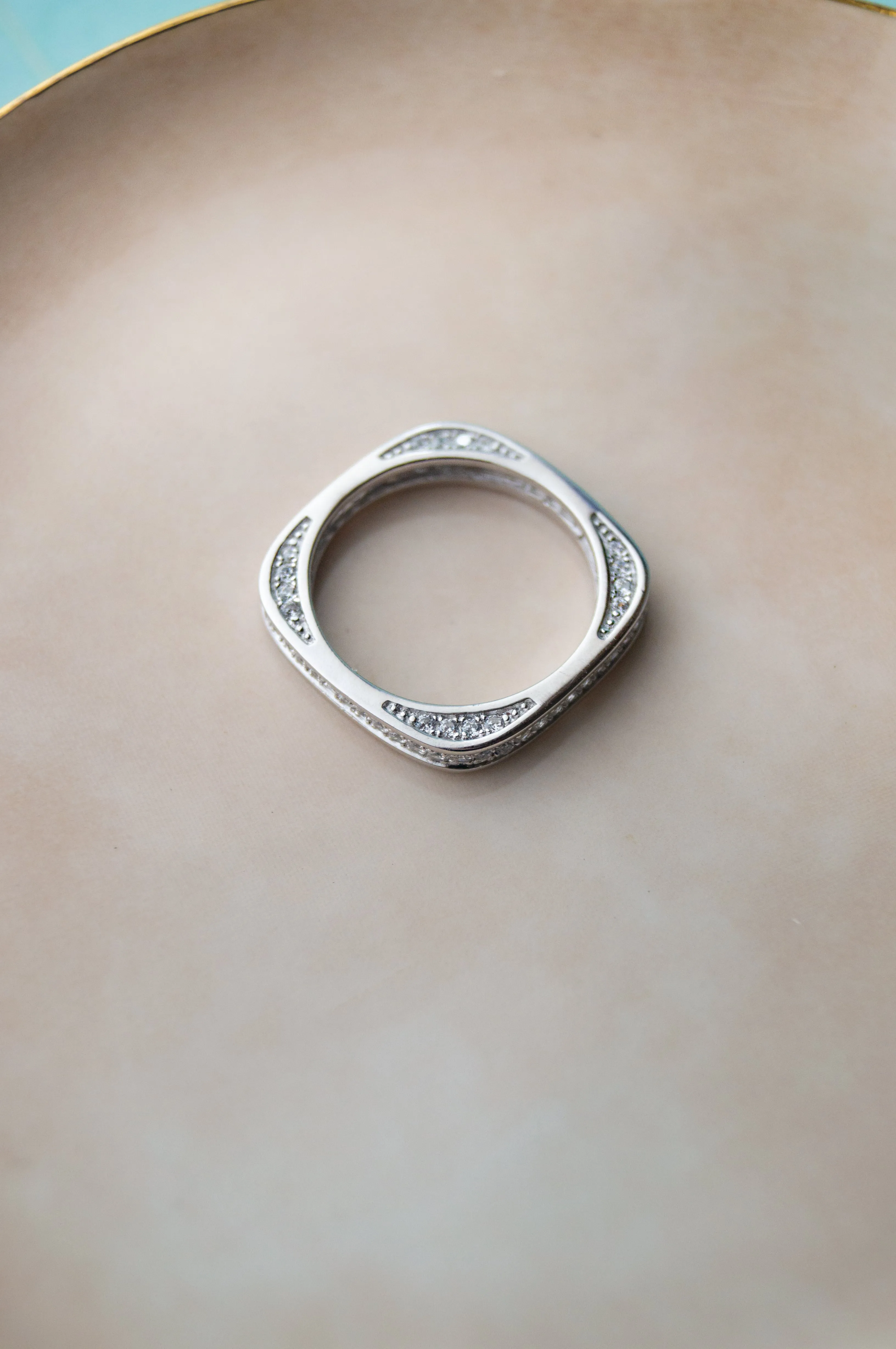 Square Or Circle Rose Gold Plated Sterling Silver Ring