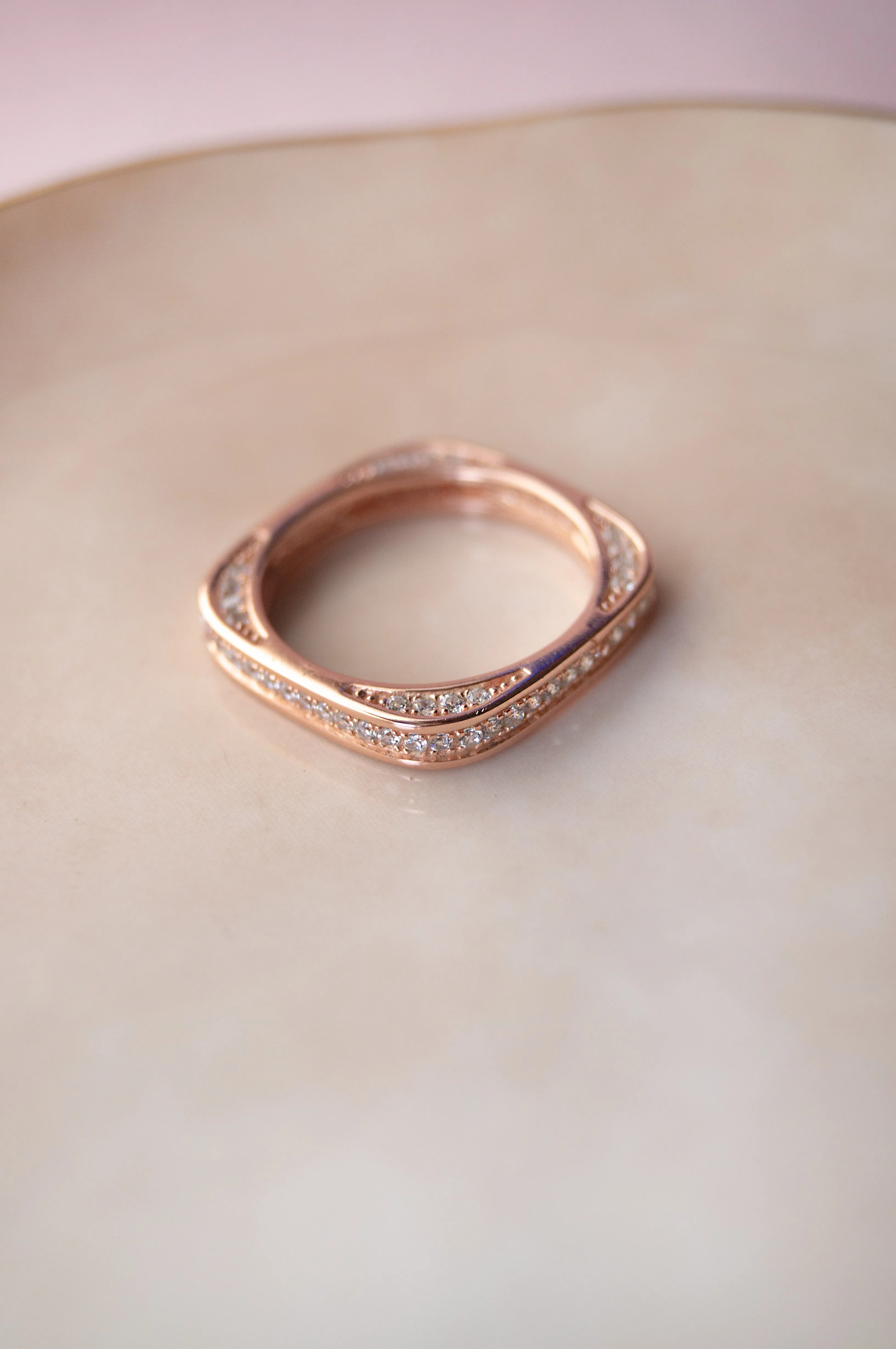 Square Or Circle Rose Gold Plated Sterling Silver Ring