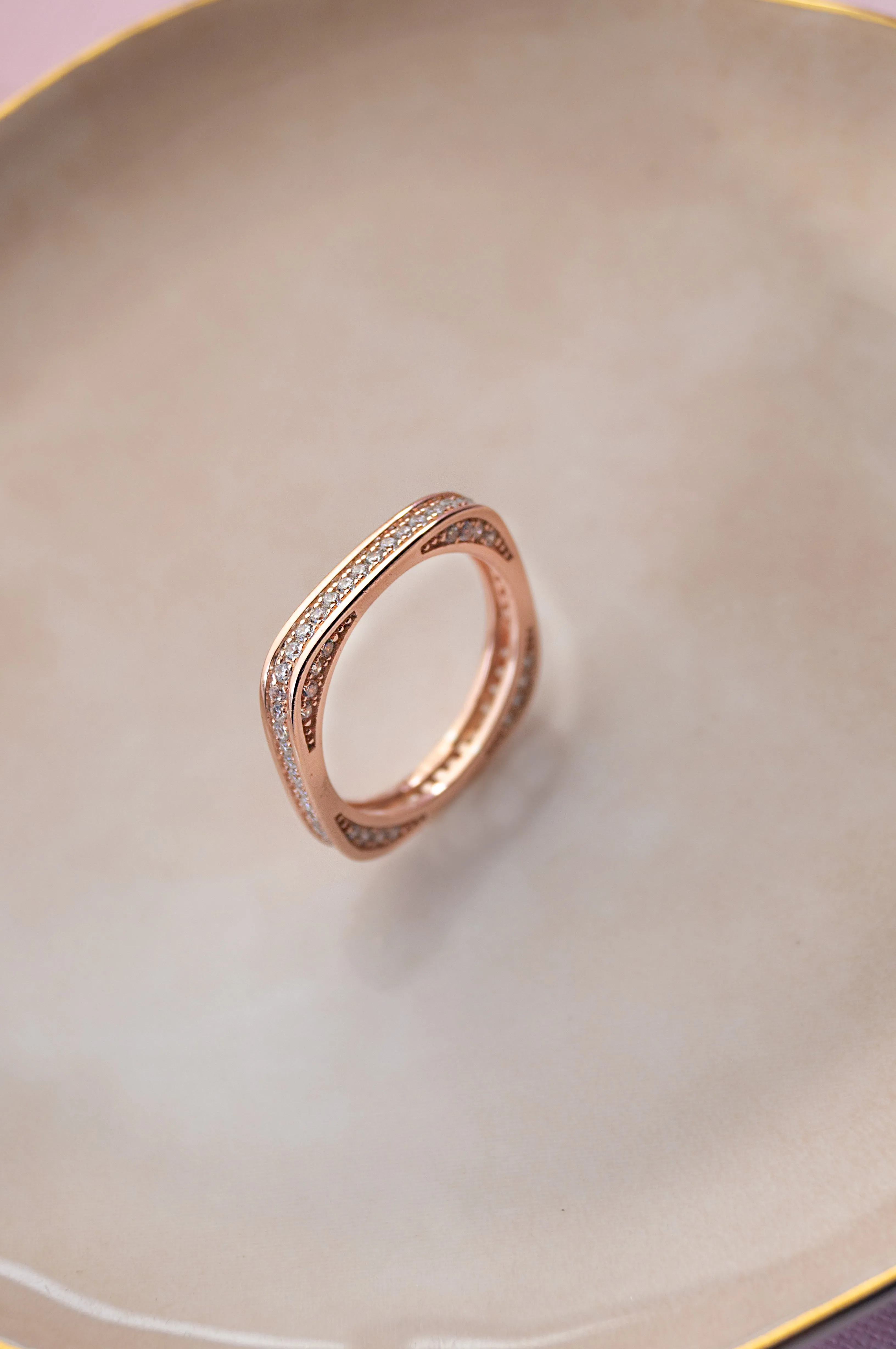Square Or Circle Rose Gold Plated Sterling Silver Ring