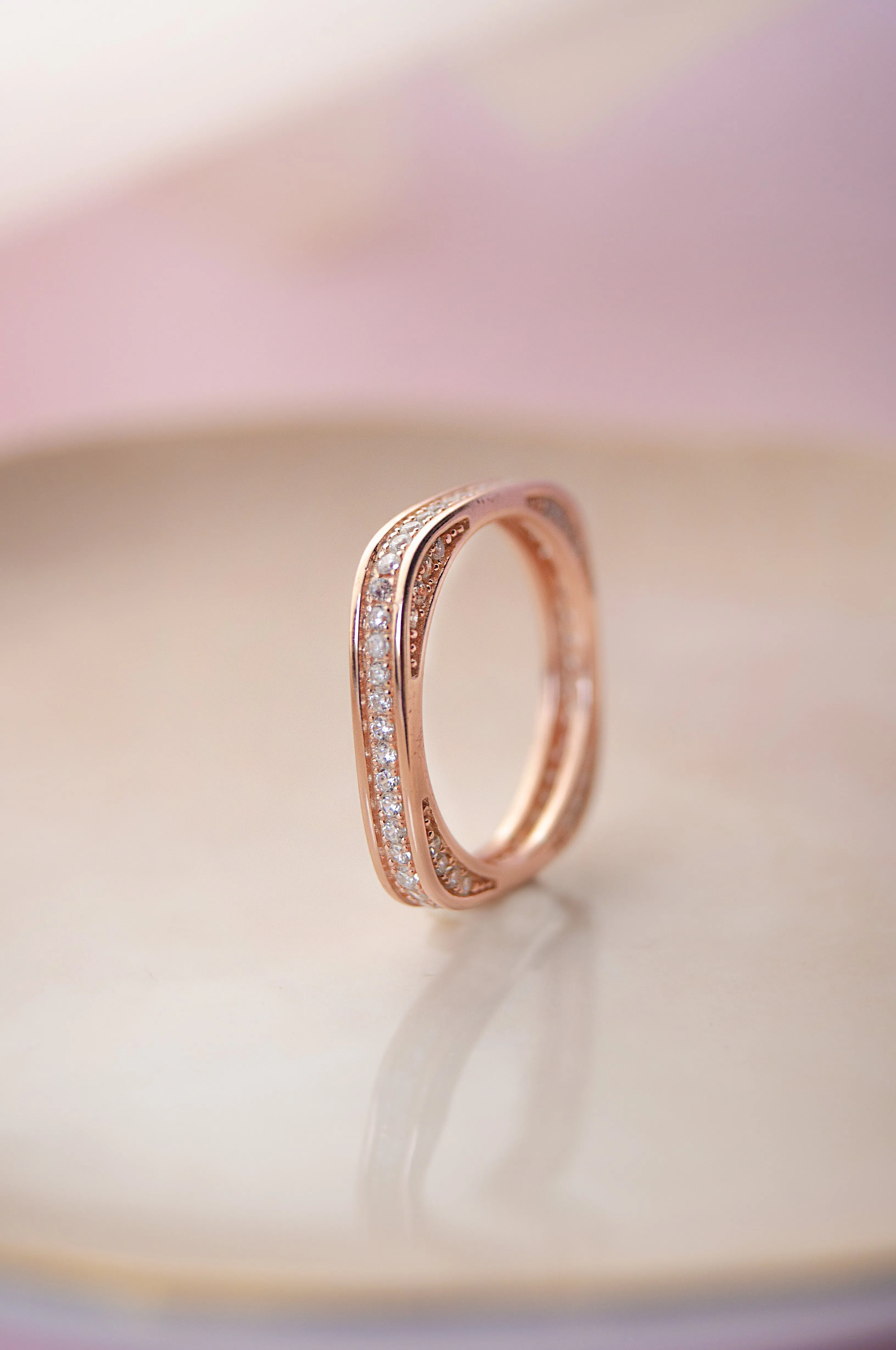 Square Or Circle Rose Gold Plated Sterling Silver Ring