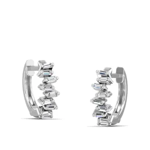 Staggered Baguette Diamond Huggie Earrings