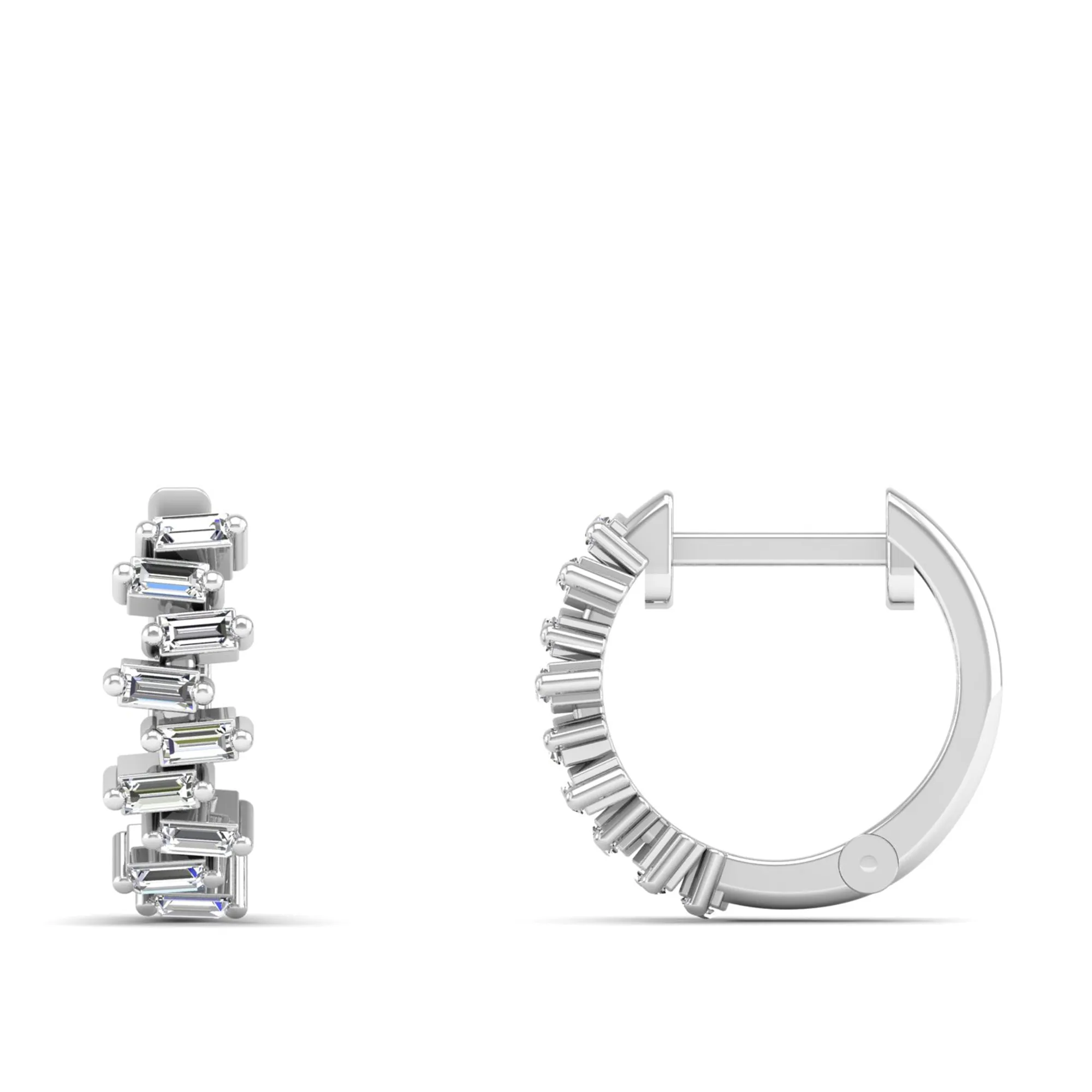 Staggered Baguette Diamond Huggie Earrings