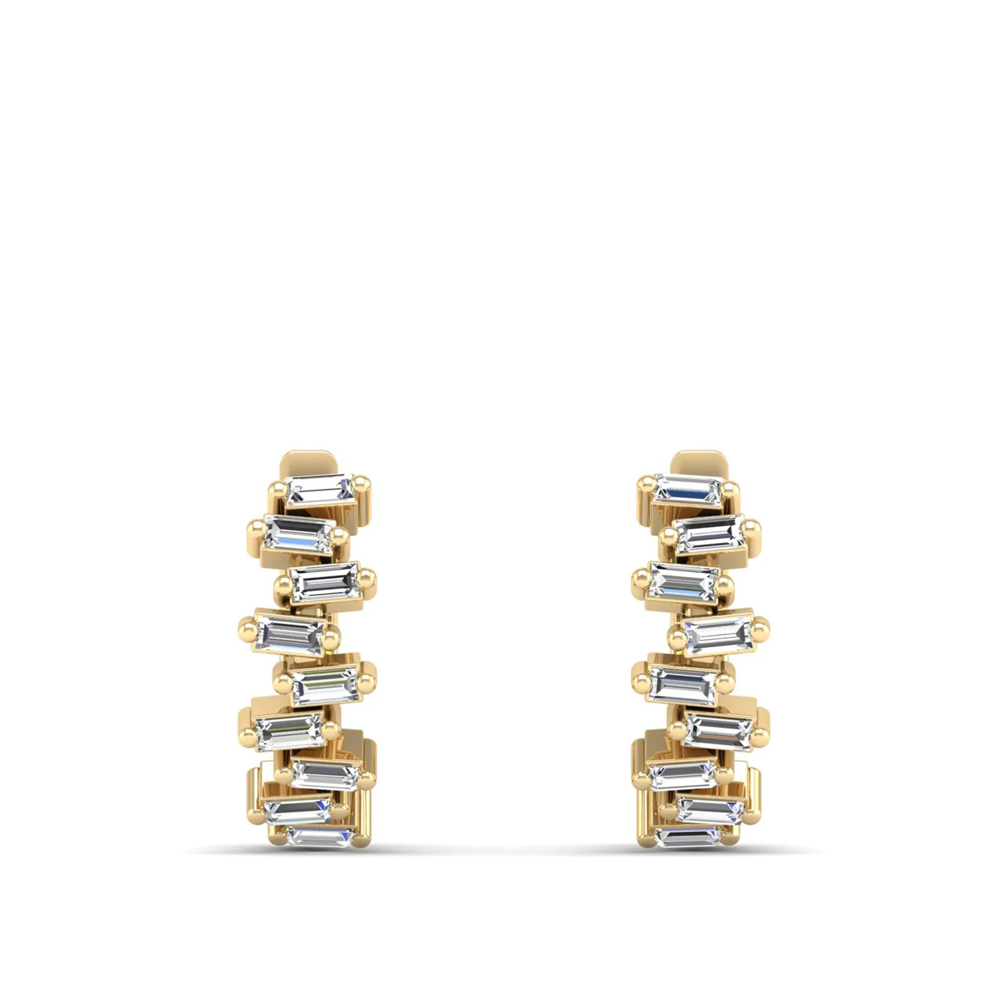 Staggered Baguette Diamond Huggie Earrings