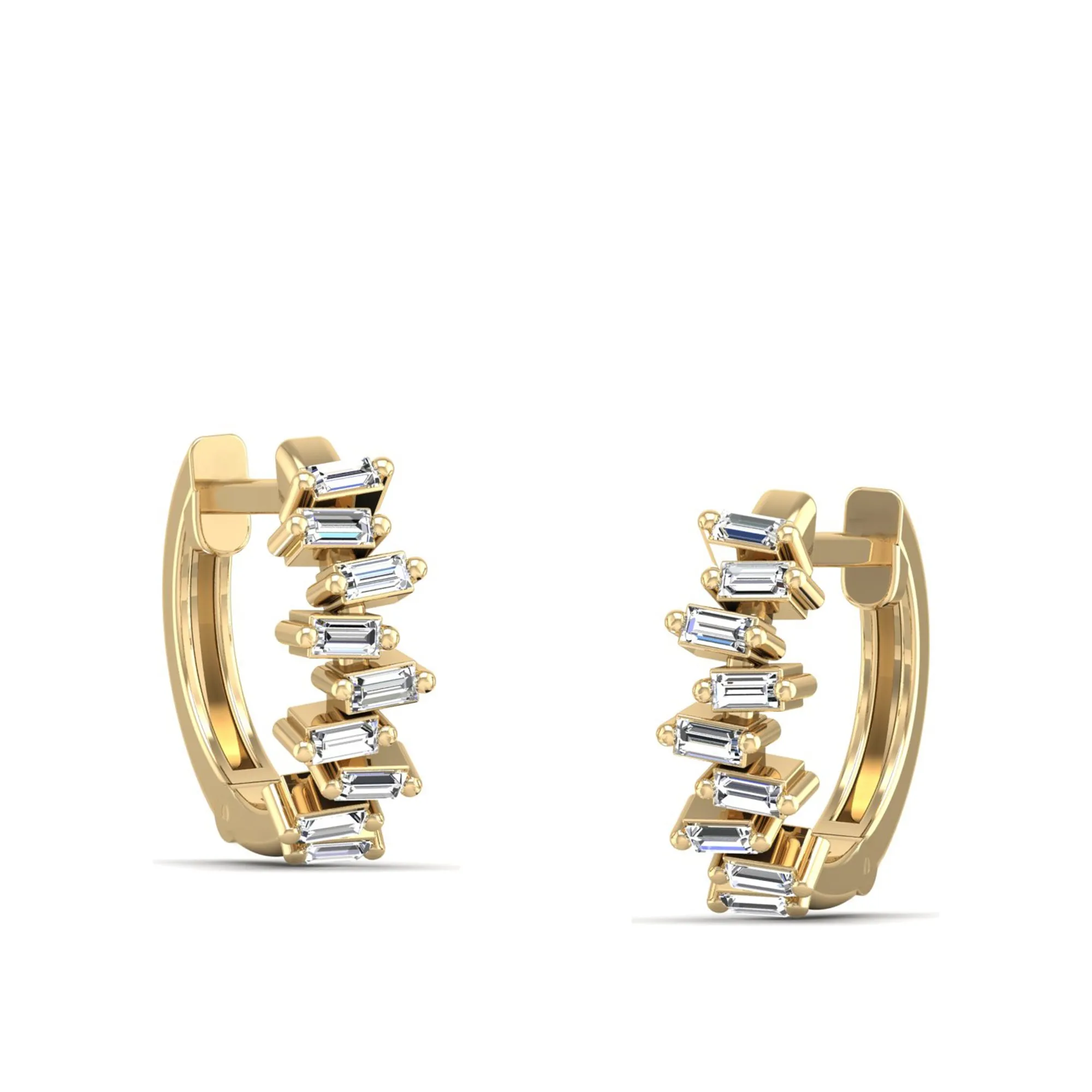 Staggered Baguette Diamond Huggie Earrings