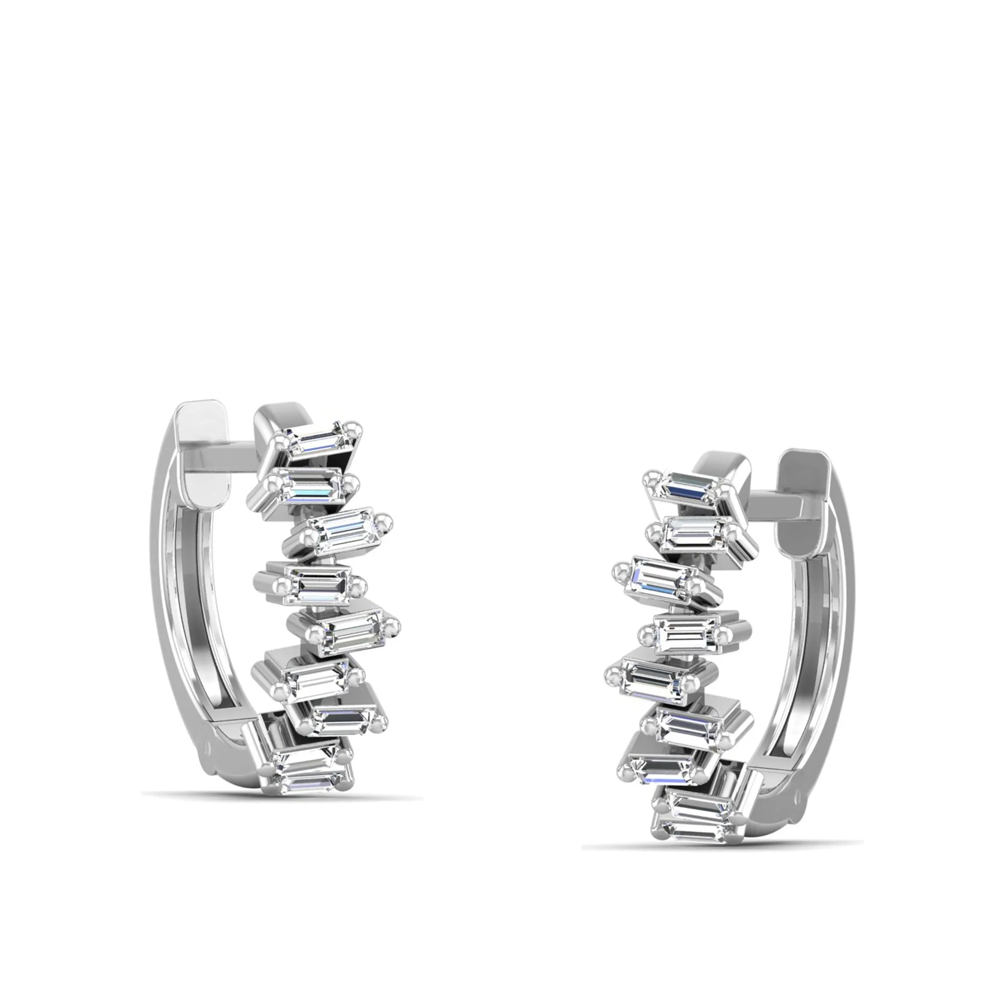 Staggered Baguette Diamond Huggie Earrings