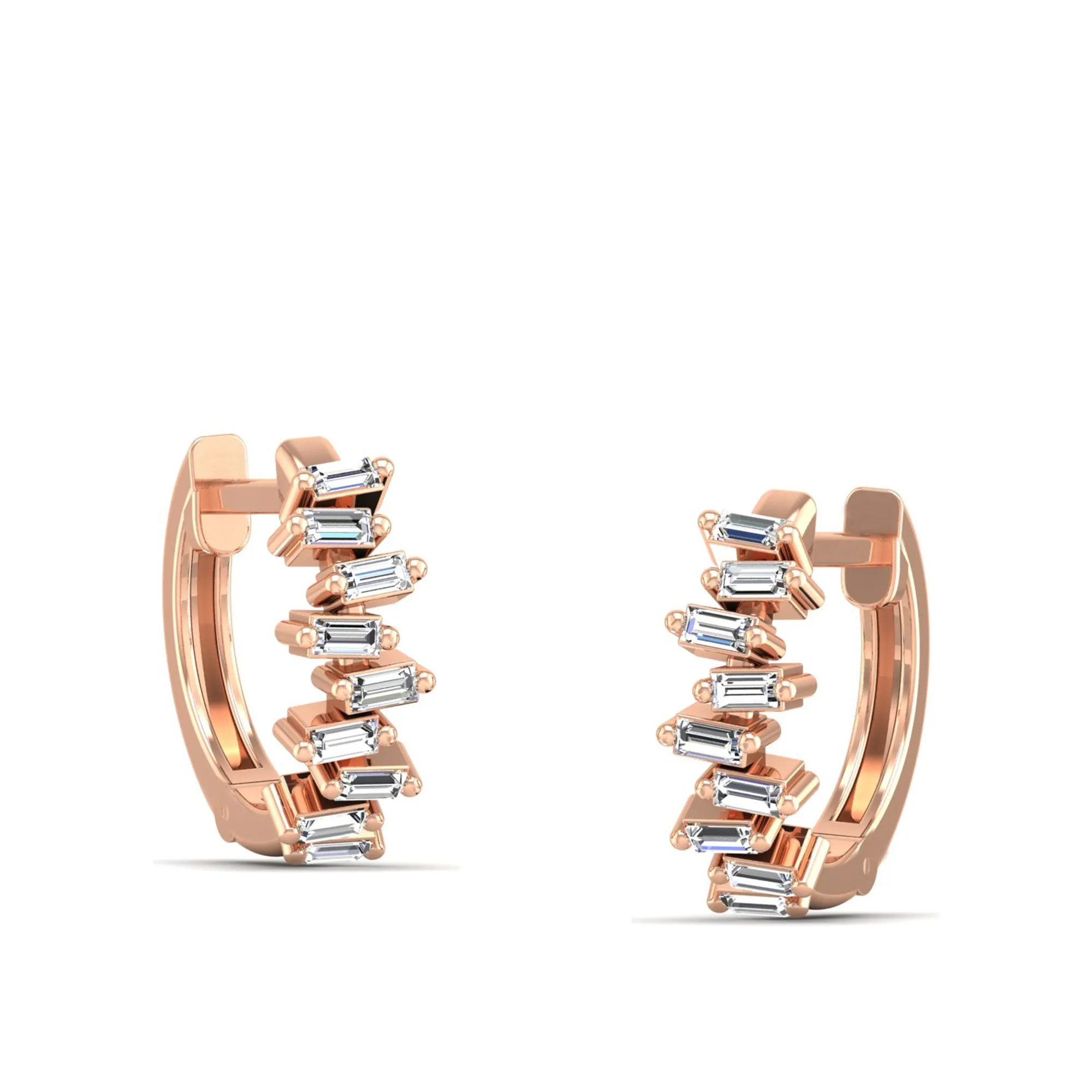 Staggered Baguette Diamond Huggie Earrings