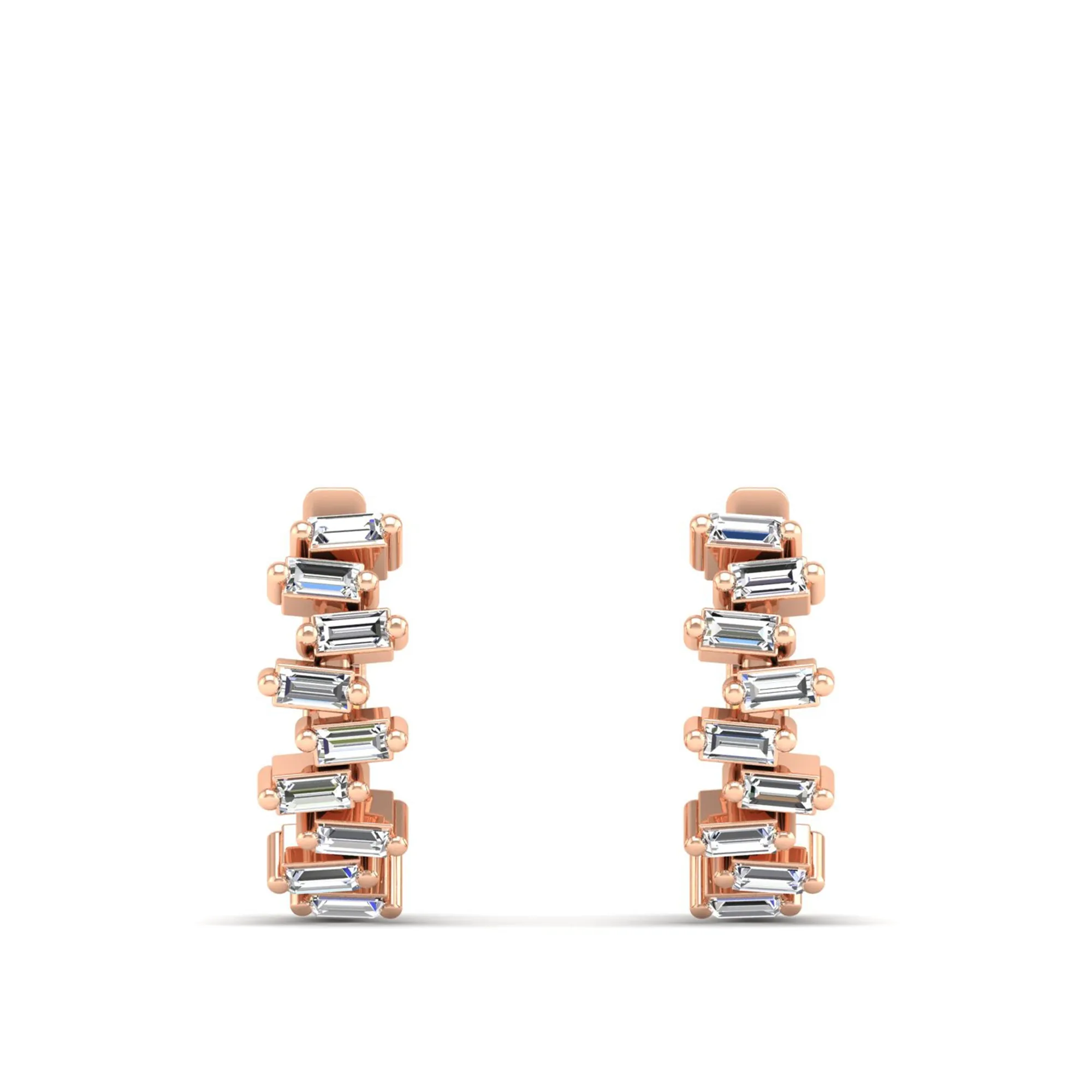 Staggered Baguette Diamond Huggie Earrings