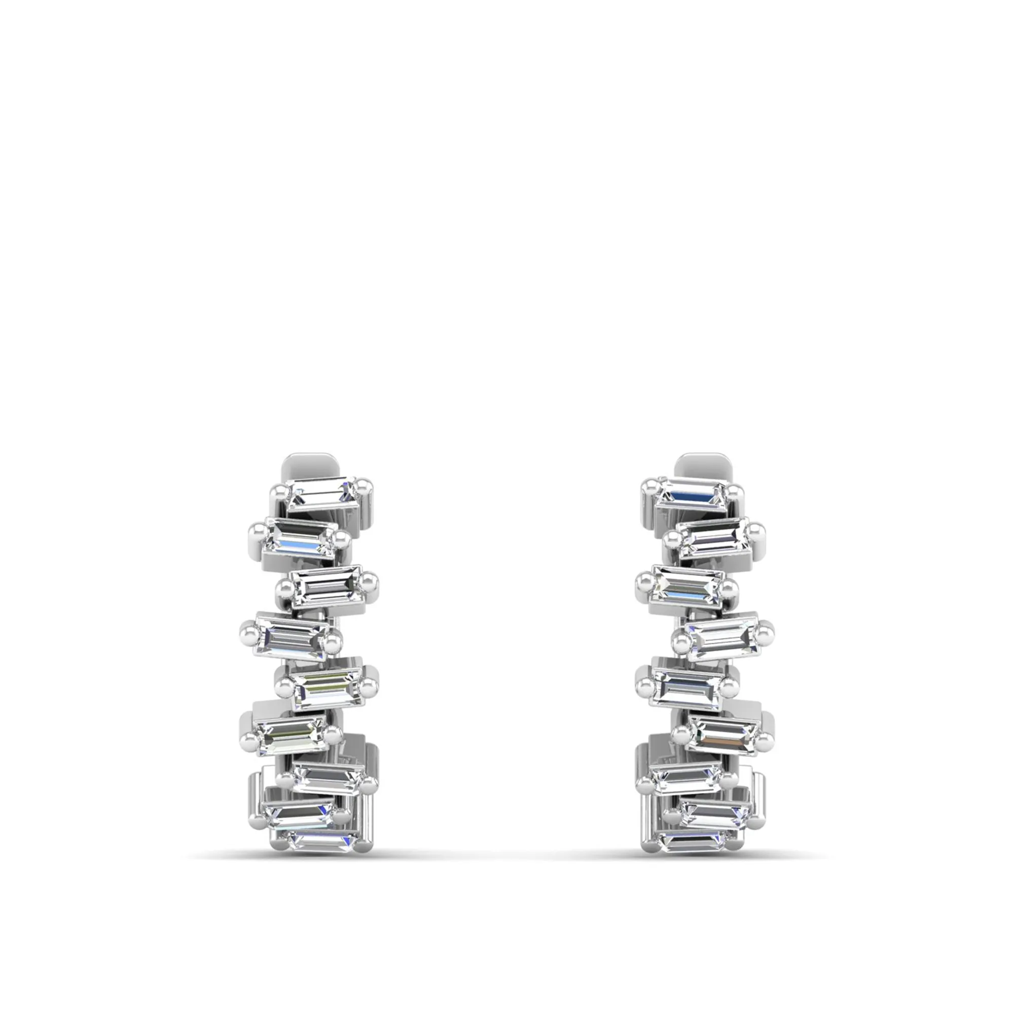 Staggered Baguette Diamond Huggie Earrings