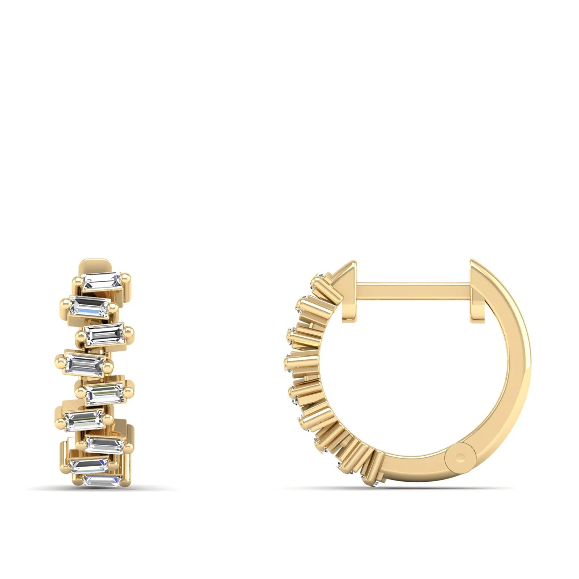 Staggered Baguette Diamond Huggie Earrings