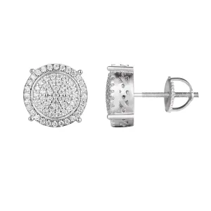 Sterling Silver 3D Circle Bling Screw Back Earrings