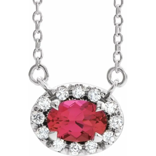 Sterling Silver 5x3 mm Lab-Grown Ruby & .05 CTW Natural Diamond 18" Necklace
