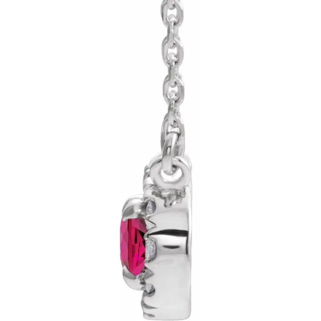 Sterling Silver 5x3 mm Lab-Grown Ruby & .05 CTW Natural Diamond 18" Necklace