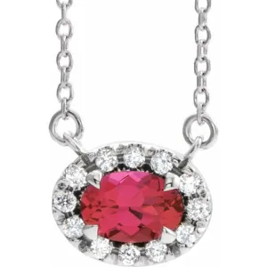 Sterling Silver 5x3 mm Lab-Grown Ruby & .05 CTW Natural Diamond 18" Necklace