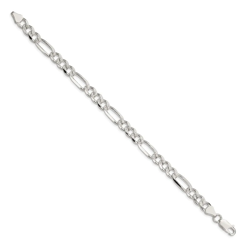 Sterling Silver 7.25mm Pav� Flat Figaro Chain