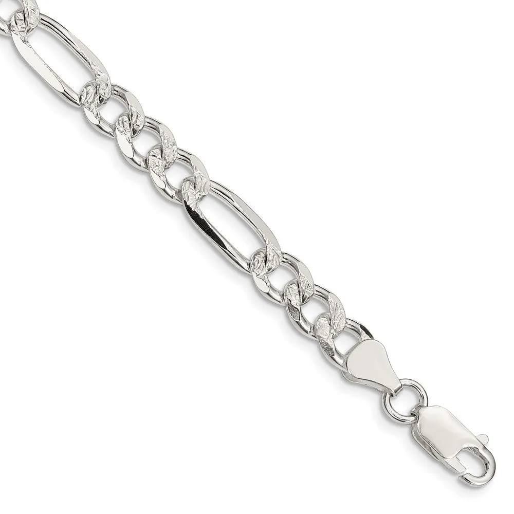 Sterling Silver 7.25mm Pav� Flat Figaro Chain