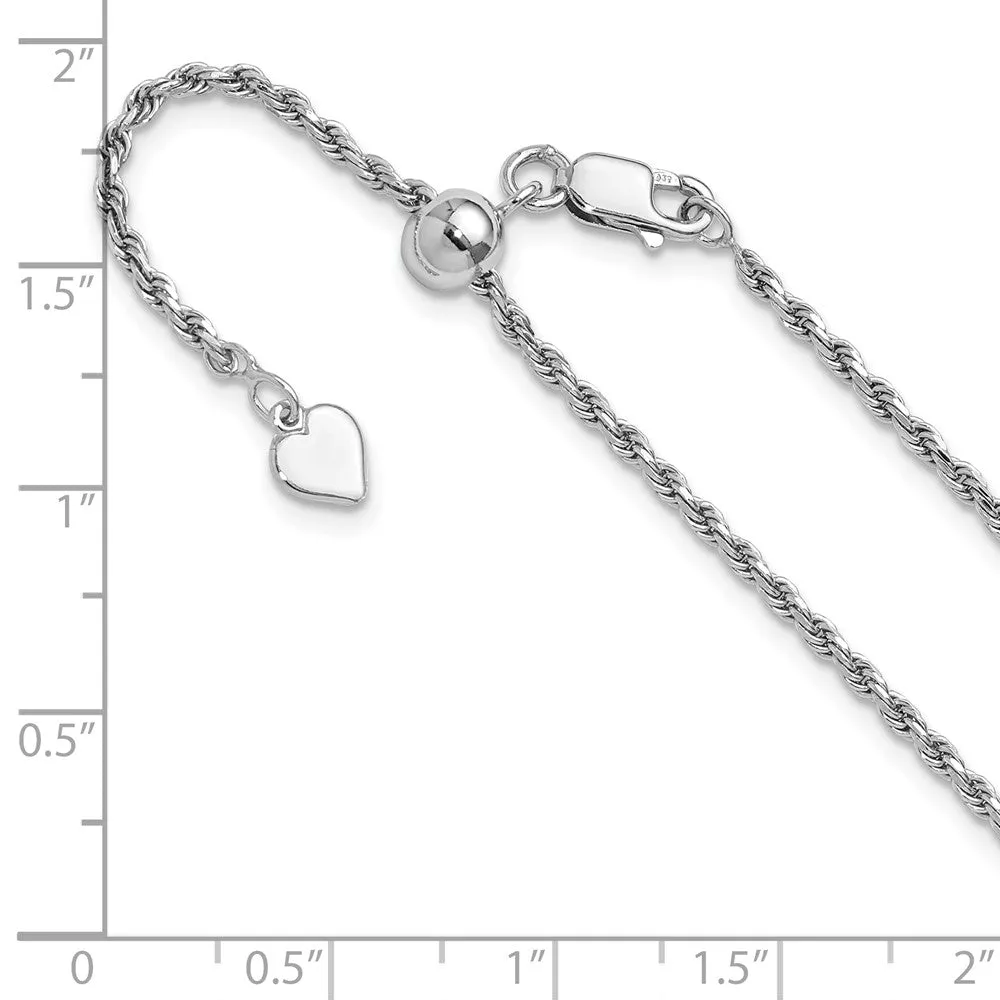 Sterling Silver Adjustable 2mm Dimond-cut Rope Chain