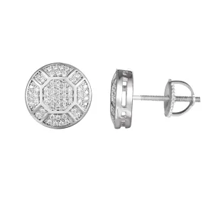 Sterling Silver Bling Solitaire Round Stud Screw Back Earrings