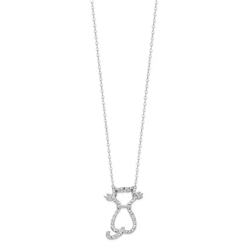 Sterling Silver Diamond Mystique 18in Cat Pendant Necklace