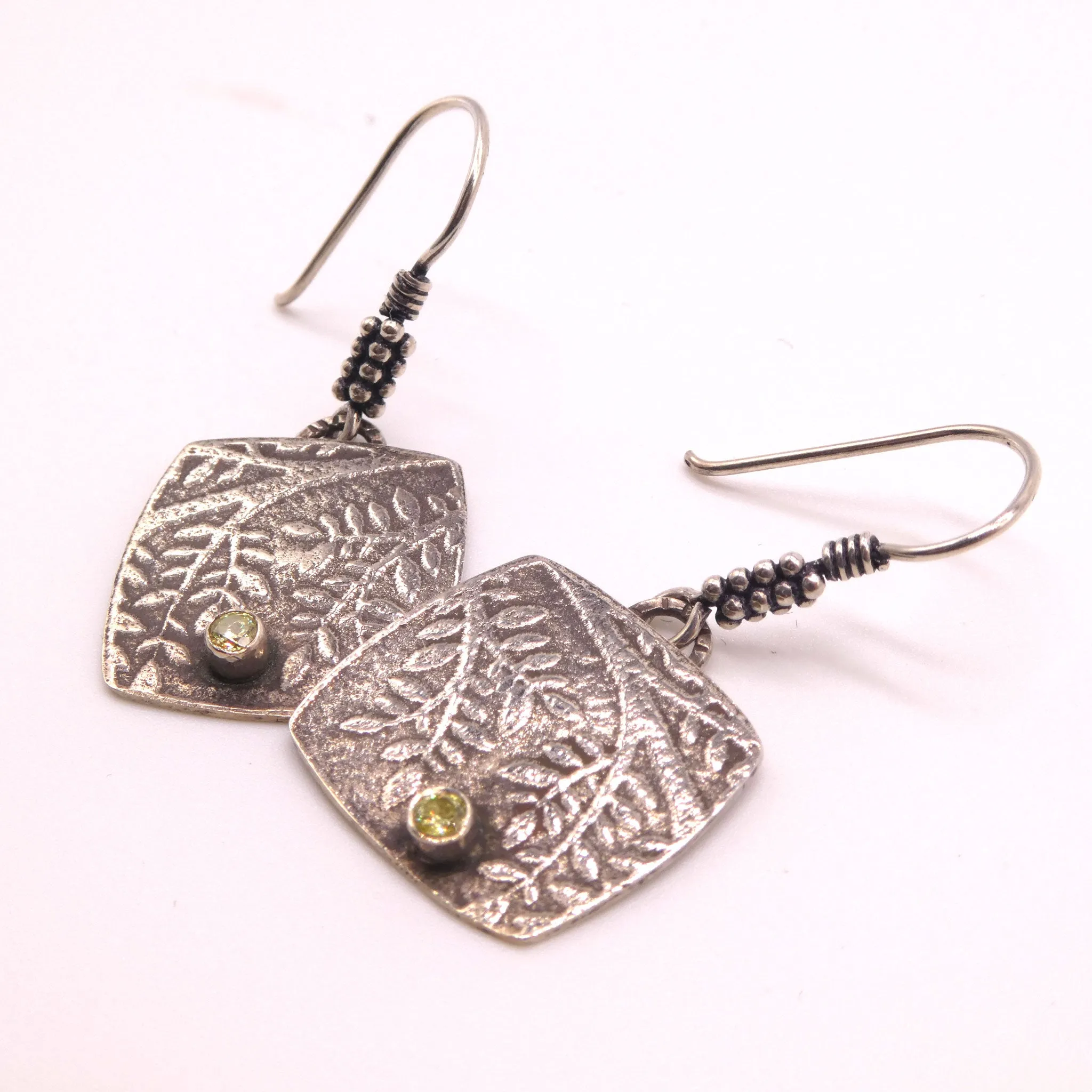 Sterling Silver Earrings Peridot Leaves
