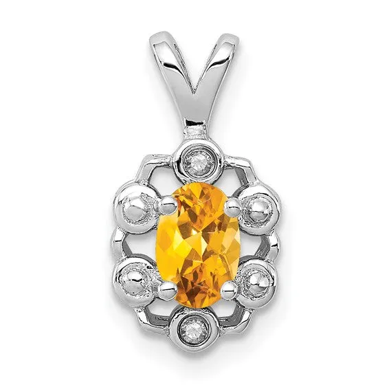 Sterling Silver Oval Gemstone and Diamond Pendants