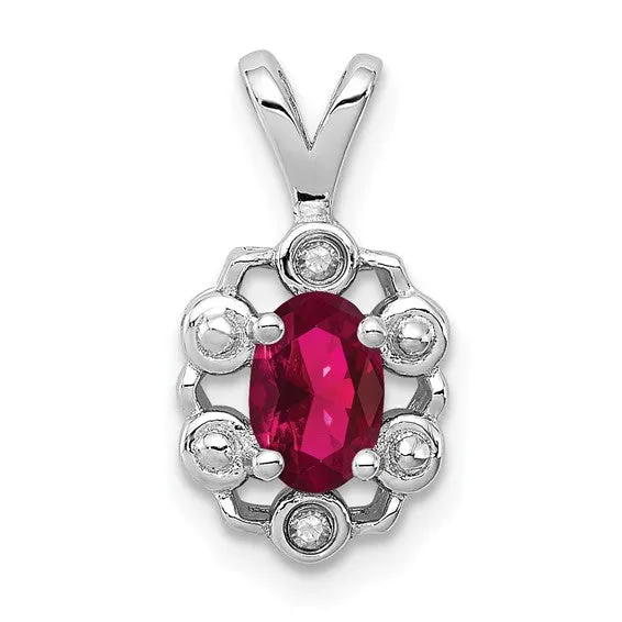 Sterling Silver Oval Gemstone and Diamond Pendants