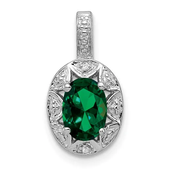 Sterling Silver Oval Gemstone and Diamond Pendants