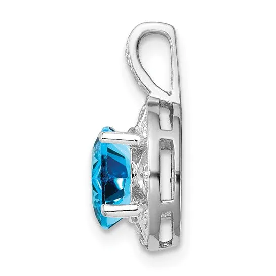 Sterling Silver Oval Gemstone and Diamond Pendants