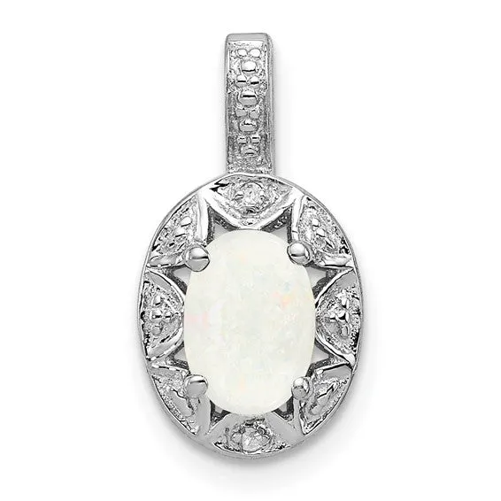 Sterling Silver Oval Gemstone and Diamond Pendants
