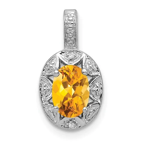 Sterling Silver Oval Gemstone and Diamond Pendants