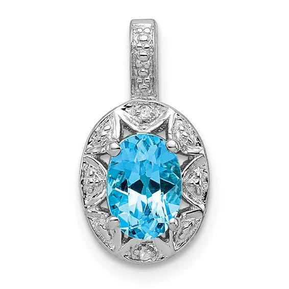 Sterling Silver Oval Gemstone and Diamond Pendants