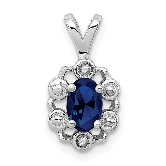 Sterling Silver Oval Gemstone and Diamond Pendants