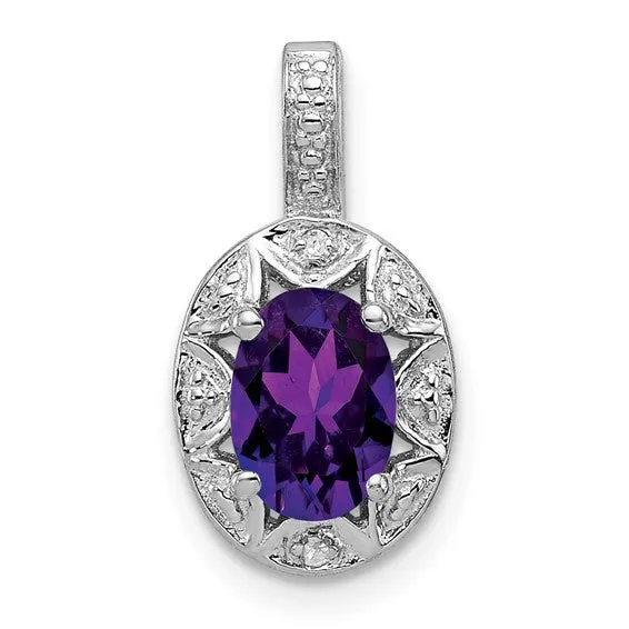 Sterling Silver Oval Gemstone and Diamond Pendants
