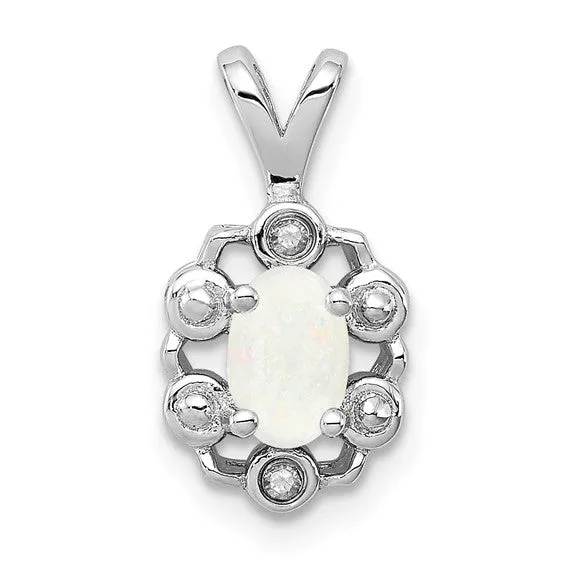 Sterling Silver Oval Gemstone and Diamond Pendants