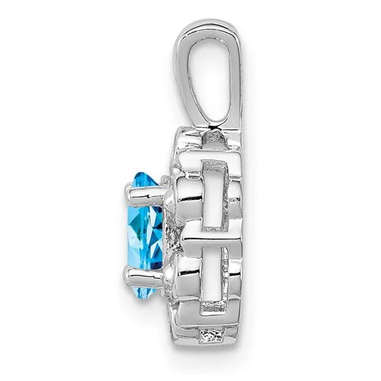 Sterling Silver Oval Gemstone and Diamond Pendants