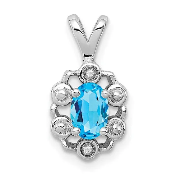 Sterling Silver Oval Gemstone and Diamond Pendants