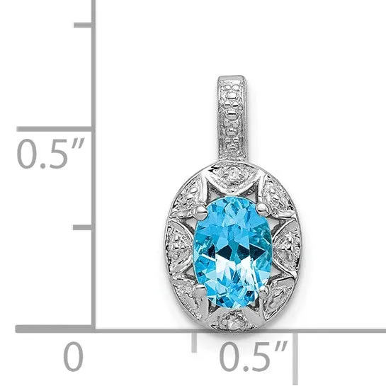 Sterling Silver Oval Gemstone and Diamond Pendants