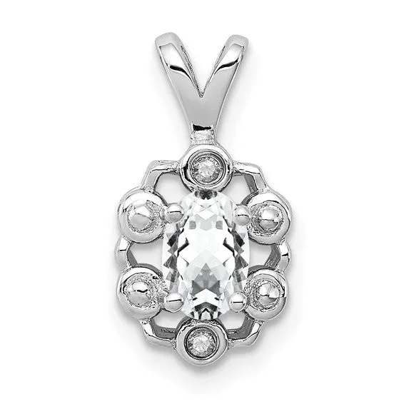 Sterling Silver Oval Gemstone and Diamond Pendants