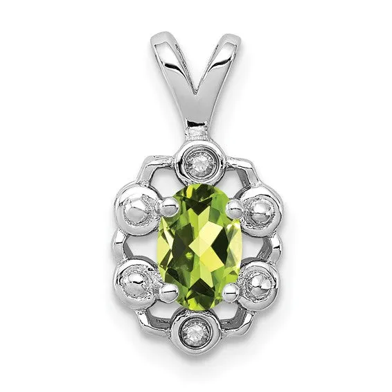 Sterling Silver Oval Gemstone and Diamond Pendants