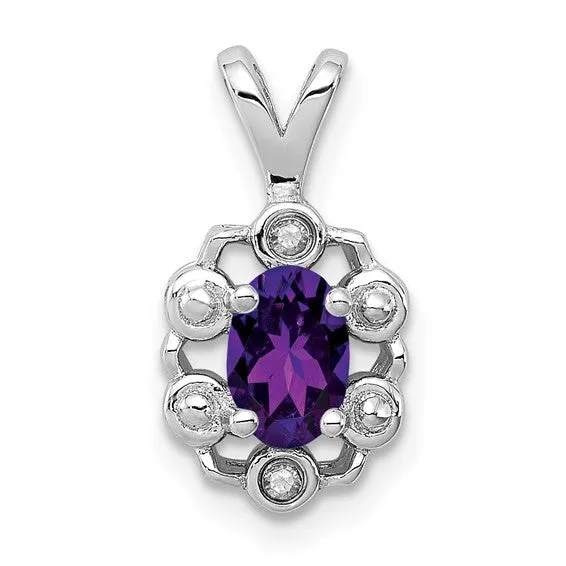 Sterling Silver Oval Gemstone and Diamond Pendants