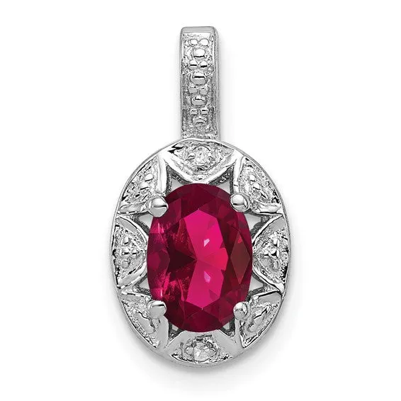 Sterling Silver Oval Gemstone and Diamond Pendants