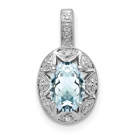 Sterling Silver Oval Gemstone and Diamond Pendants
